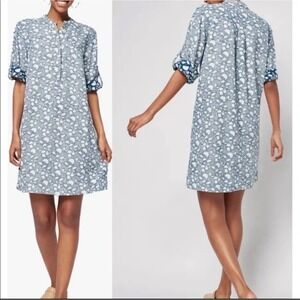 Faherty Shirt Dress Sz L Linen Blend Floral Shift Coastal Boho Sustainable